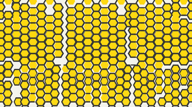 Abstract yellow and black geometric pattern with repeating honeycomb hexagon shapes in a modern grid structure for creative digital design background texture