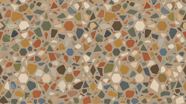 Seamless terrazzo pattern with small colorful stones and pebbles in earth tone colors for modern interior design and architectural flooring decoration surface texture in a stylish repeating style