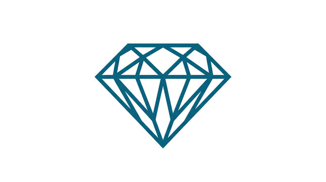 Diamond line icon in teal blue, minimalist gemstone symbol for jewelry branding, geometric crystal shape for luxury design and premium quality concepts isolated PNG with Transparent Background