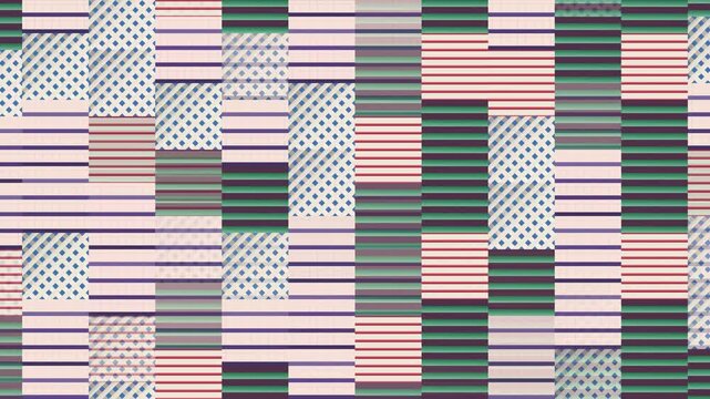 Seamless abstract pattern loop in maroon, green, purple - trendy animated 4K motion background for video editing, social media and presentation