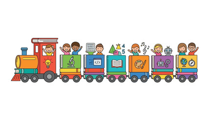 Naklejka premium Children's Learning Train with Educational Book Cars