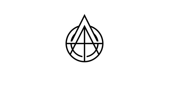 Minimalist geometric logo icon, black linear abstract symbol on white, modern alchemy or mystical sign for branding and corporate identity isolated PNG with Transparent Background