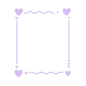Cute purple heart frame border aesthetic isolated png