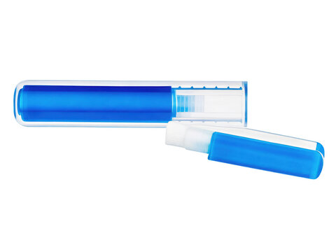Blue liquid sample in clear plastic tube isolated on white background p n g a i generated sample vial