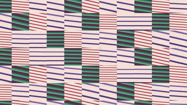 Seamless abstract pattern loop in maroon, green, purple - minimalist animated 4K motion background for video editing, social media and presentation
