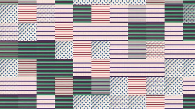 Seamless abstract pattern loop in maroon, green, purple - contemporary animated 4K motion background for video editing, social media and presentation