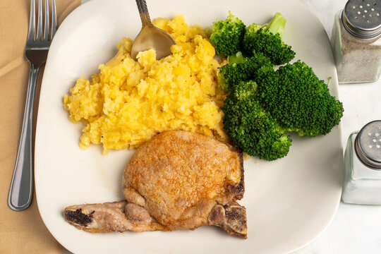pork chop with chedder mash potatoes