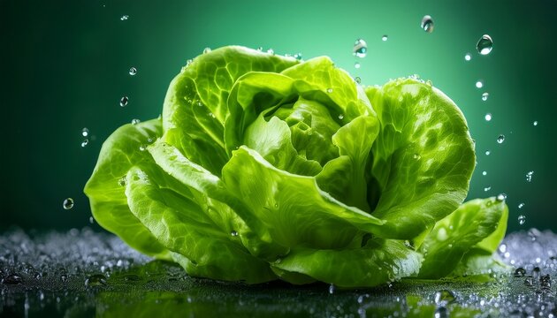 Fresh Green Butterhead Lettuce With Dew Drops