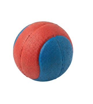 Durable red and blue textured rubber ball for sports and play