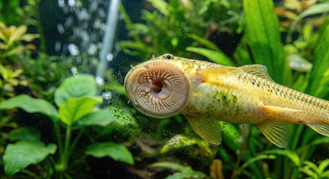 Loach fish in planted aquarium macro - underwater marine wildlife photography
