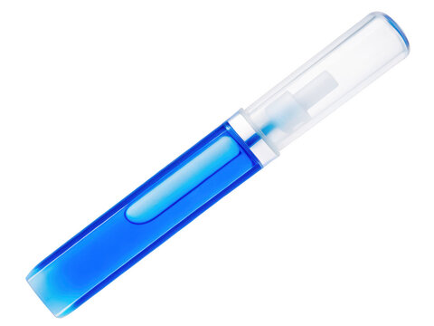 Transparent plastic tube filled with bright blue liquid isolated on white background p n g a i generated