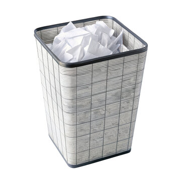 White plastic trash bin filled with crumpled white paper isolated on white background p n g a i generated