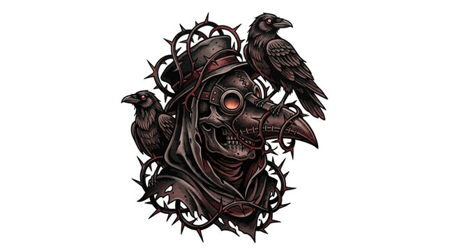 Gothic Skull Plague Doctor with Crows and Thorns