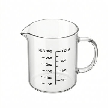 Transparent measuring cup with measurement scale for liquids  
