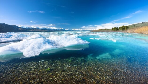 Lake Bottom And Melting Ice Cover In Spring