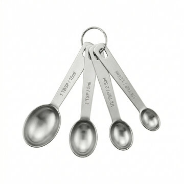 Stainless steel measuring spoons with measurement markings on rings  