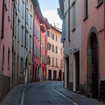 Historic buildings along via Giuseppe Mazzini in Alzano Lombardo, Bergamo province, Italy