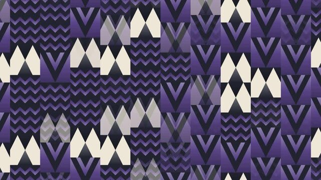 Seamless mirror pattern loop in cream, black, purple - trendy animated 4K motion background for video editing, social media and presentation