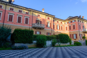 Obraz premium Historic buildings along via Roma in Alzano Lombardo, Bergamo province, Italy