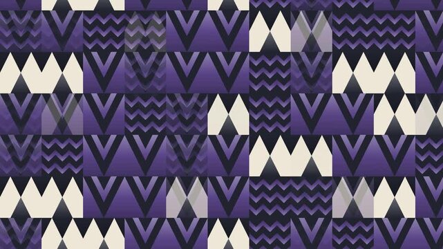 Seamless mirror pattern loop in cream, black, purple - contemporary animated 4K motion background for video editing, social media and presentation