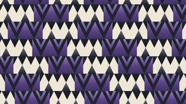 Seamless mirror pattern loop in cream, black, purple - creative animated 4K motion background for video editing, social media and presentation
