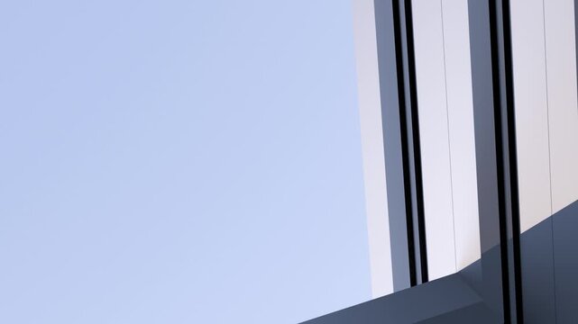 Architectural wall design, corner wall on the skyline. Metal minimalist structure, building, abstract building concept, animation. 3D render
