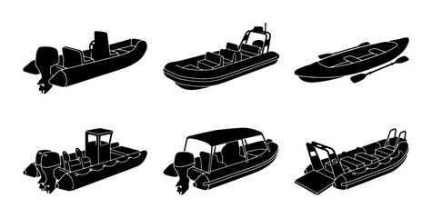 Inflatable Boat Collection, Rigid Hull Inflatable Boats, Kayak with Oars, Vector Set for Water Sports and Nautical Themes © Nusrat