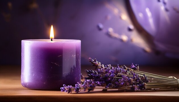 Amethyst Candle And Lavender Still Life