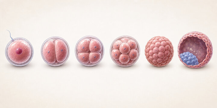 Embryonic cell division stages from fertilization to blastocyst