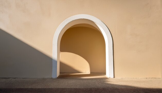 Minimalist White Archway Casting A Long Shadow On A Cream Wall