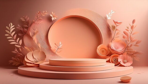 A Peach Toned Podium With Abstract Floral Decorations Creates A Soft And Elegant Display