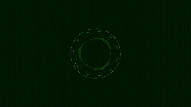 Green circular audio visualizer pulsing rhythmically in this digital sound wave motion clip for video editing