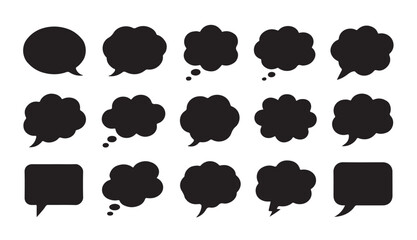 Obraz premium Set of black speech bubbles isolated on transparent background, different shapes communication icons.