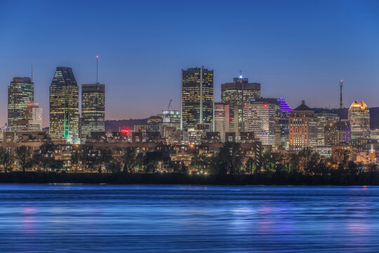 Montreal, the city skyline viewed from the St Lawrence River.