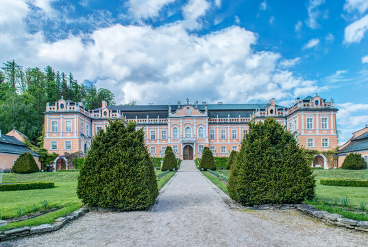 Nove Hrady Chateau, built in the Empire style in 1801&ndash;1810, set in formal gardens, the facade.