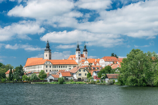 The UNESCO world heritage site, Telc town, the Renaissance style castle on a lake shore.