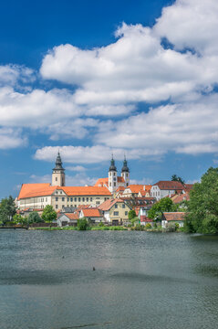 The UNESCO world heritage site, Telc town, the Renaissance style castle on a lake shore.