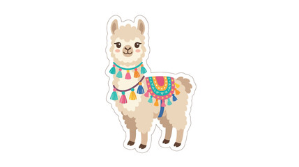 Obraz premium Cute Cartoon Llama with Colorful Blanket and Tassels