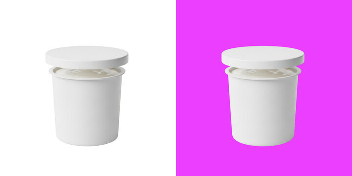 A white plastic container with a lid, filled with a creamy substance.