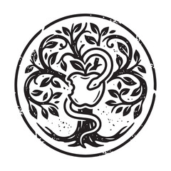 Fototapeta premium Vintage Heritage Retro Distressed Emblem of the Tree of Knowledge and Serpent Symbol