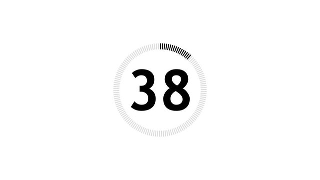 Black circle countdown one minute animation from 43 to 0 seconds. Modern flat design with animation on white background.