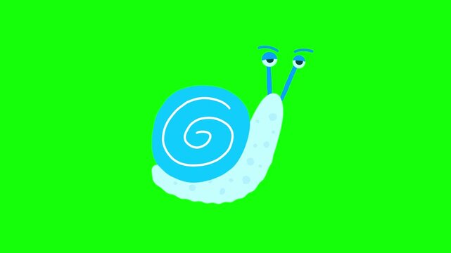 4K motion graphics animation of slow snail on chroma key green screen background.