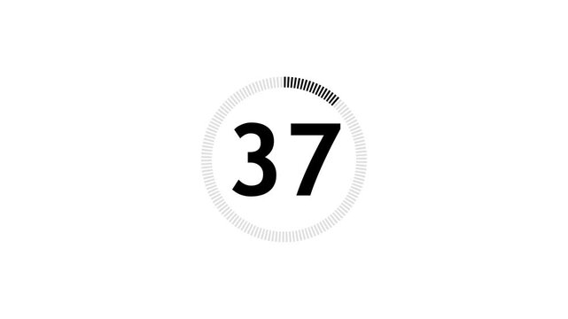 Black circle countdown one minute animation from 42 to 0 seconds. Modern flat design with animation on white background.