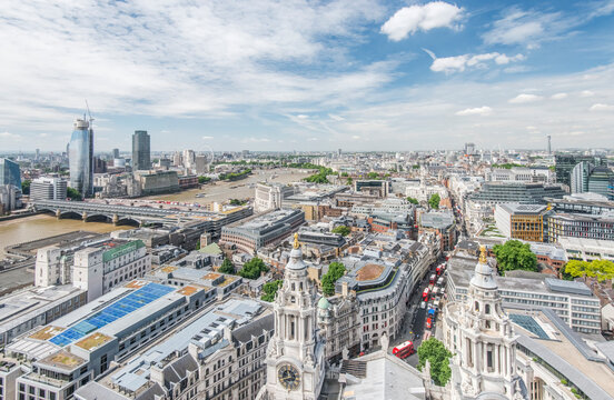 View looking down on the city from the top of the dome of St. Paul's Cathedral