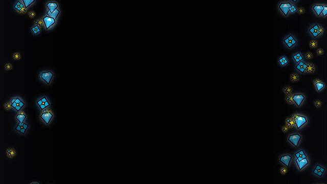 Diamond and star emojis floating up side edges on black