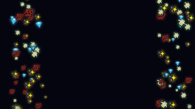 Reward and success emojis floating up side edges on black