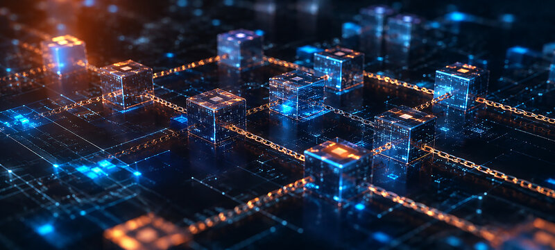 Futuristic Blockchain Technology Network And Data Blocks