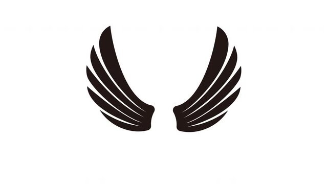 Flapping black wings motion loop animation. Ideal for flight concepts, freedom themes, angel or bird animations, heraldry symbols, game elements, logo reveals, power indicators.