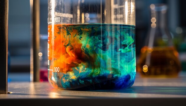 Colorful Chemical Reaction in Beaker - A Science Experiment.