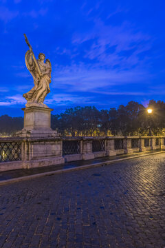 Rome, Ponte Sant'Angelo at Dawn, Also called St. Peter's Bridge because it was used by pilgrims going to St. Peter's Basilica